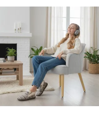 Butaca de Salón Moderna Sillón Tapizado en Lino Sintético Patas de Madera para Dormitorio Oficina 64,5x65x79,5 cm Crema