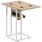 Mesa Auxiliar para Sofá con Encimera Plegable y Estación de Carga Forma de C para Salón Blanco y Natural