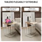Mesa Auxiliar para Sofá con Encimera Plegable y Estación de Carga Forma de C para Salón Blanco y Natural