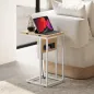 Mesa Auxiliar para Sofá con Encimera Plegable y Estación de Carga Forma de C para Salón Blanco y Natural