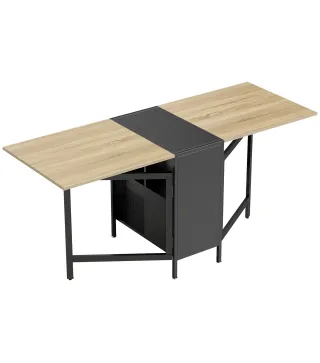 Mesa Plegable de Comedor con Alas Abatibles 4 Compartimentos 3 Formas para Cocina Salón 169x60x75 cm Natural Oscuro