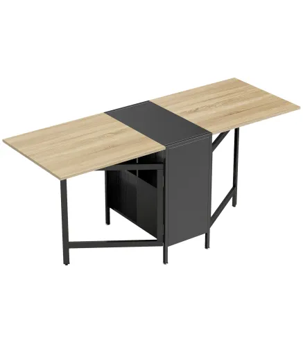 Mesa Plegable de Comedor con Alas Abatibles 4 Compartimentos 3 Formas para Cocina Salón 169x60x75 cm Natural Oscuro