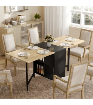 Mesa Plegable de Comedor con Alas Abatibles 4 Compartimentos 3 Formas para Cocina Salón 169x60x75 cm Natural Oscuro