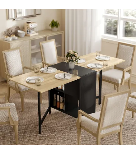 Mesa Plegable de Comedor con Alas Abatibles 4 Compartimentos 3 Formas para Cocina Salón 169x60x75 cm Natural Oscuro