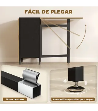 Mesa Plegable de Comedor con Alas Abatibles 4 Compartimentos 3 Formas para Cocina Salón 169x60x75 cm Natural Oscuro