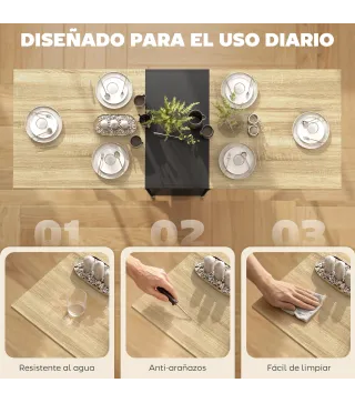 Mesa Plegable de Comedor con Alas Abatibles 4 Compartimentos 3 Formas para Cocina Salón 169x60x75 cm Natural Oscuro