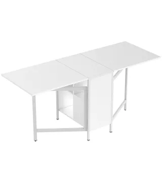 Mesa Plegable de Comedor con Alas Abatibles 4 Compartimentos 3 Formas para Cocina Salón 169x60x75 cm Blanco