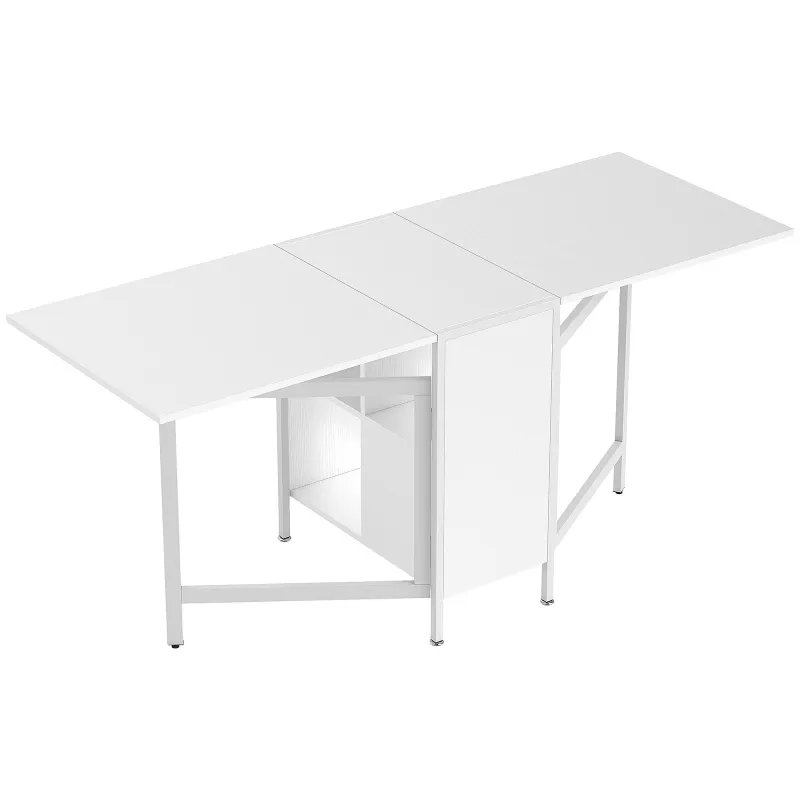 Mesa Plegable de Comedor con Alas Abatibles 4 Compartimentos 3 Formas para Cocina Salón 169x60x75 cm Blanco