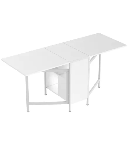 Mesa Plegable de Comedor con Alas Abatibles 4 Compartimentos 3 Formas para Cocina Salón 169x60x75 cm Blanco