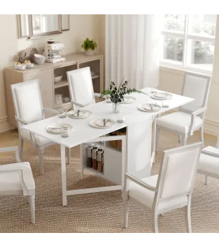 Mesa Plegable de Comedor con Alas Abatibles 4 Compartimentos 3 Formas para Cocina Salón 169x60x75 cm Blanco
