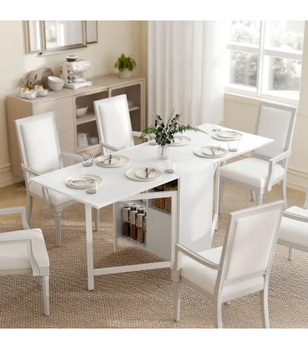 Mesa Plegable de Comedor con Alas Abatibles 4 Compartimentos 3 Formas para Cocina Salón 169x60x75 cm Blanco