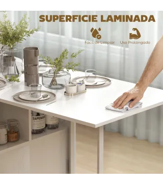 Mesa Plegable de Comedor con Alas Abatibles 4 Compartimentos 3 Formas para Cocina Salón 169x60x75 cm Blanco