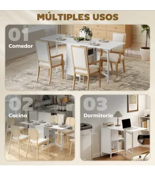 Mesa Plegable de Comedor con Alas Abatibles 4 Compartimentos 3 Formas para Cocina Salón 169x60x75 cm Blanco