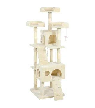 Árbol Rascador para Gatos Árbol para Gatos 153 cm con 2 Cuevas 3 Camas 2 Rampas Postes de Sisal Ratones Colgantes Crema