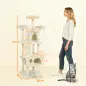 Árbol Rascador para Gatos Árbol para Gatos 153 cm con 2 Cuevas 3 Camas 2 Rampas Postes de Sisal Ratones Colgantes Crema