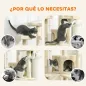 Árbol Rascador para Gatos Árbol para Gatos 153 cm con 2 Cuevas 3 Camas 2 Rampas Postes de Sisal Ratones Colgantes Crema