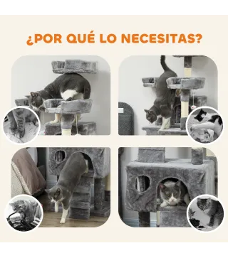 Árbol Rascador para Gatos Árbol para Gatos 153 cm con 2 Cuevas 3 Camas 2 Rampas Postes de Sisal Ratones Colgantes Gris