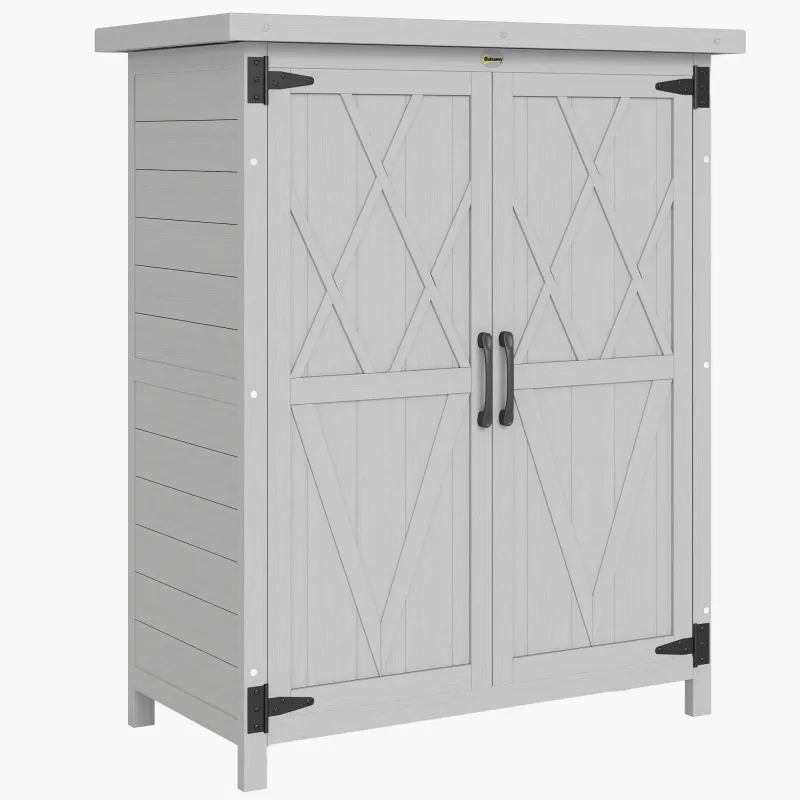 Caseta de Jardín de Madera 75x40x90 cm Armario para Almacenaje de Herramientas con 4 Estantes 2 Puertas Gris