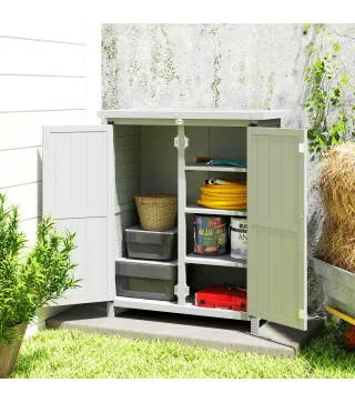 Caseta de Jardín de Madera 75x40x90 cm Armario para Almacenaje de Herramientas con 4 Estantes 2 Puertas Gris
