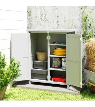 Caseta de Jardín de Madera 75x40x90 cm Armario para Almacenaje de Herramientas con 4 Estantes 2 Puertas Gris