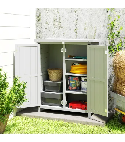 Caseta de Jardín de Madera 75x40x90 cm Armario para Almacenaje de Herramientas con 4 Estantes 2 Puertas Gris