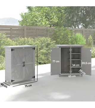 Caseta de Jardín de Madera 75x40x90 cm Armario para Almacenaje de Herramientas con 4 Estantes 2 Puertas Gris