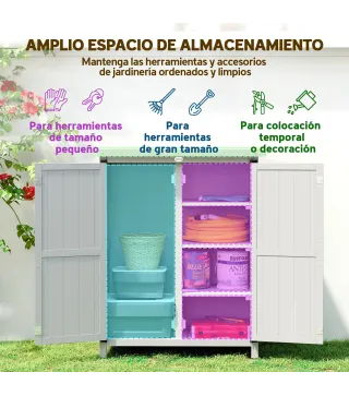 Caseta de Jardín de Madera 75x40x90 cm Armario para Almacenaje de Herramientas con 4 Estantes 2 Puertas Gris