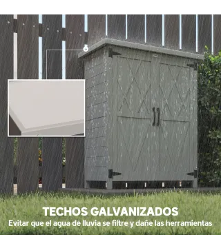 Caseta de Jardín de Madera 75x40x90 cm Armario para Almacenaje de Herramientas con 4 Estantes 2 Puertas Gris