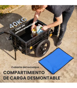 Remolque de Bicicleta 40 kg Cubierta de Tela Oxford con Reflectores y Marco de Acero 144x59x80 cm Azul