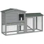 Conejera de Madera de 2 Niveles con Techo Asfáltico Bandeja Extraíble y Escalera para Exterior 150x45x85 cm Gris