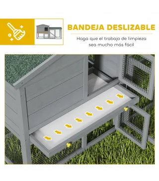 Conejera de Madera de 2 Niveles con Techo Asfáltico Bandeja Extraíble y Escalera para Exterior 150x45x85 cm Gris