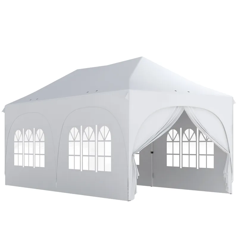 Carpa Plegable 6x3 m Pop-up con 6 Laterales Desmontables Altura Ajustable y Bolsa de Transporte Gris Claro