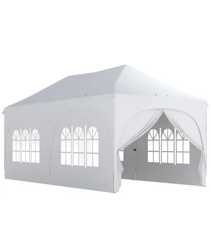 Carpa Plegable 6x3 m Pop-up con 4 Laterales Desmontables Altura Ajustable y Bolsa de Transporte Gris Claro