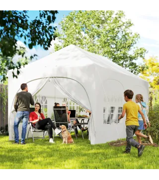 Carpa Plegable 6x3 m Pop-up con 6 Laterales Desmontables Altura Ajustable y Bolsa de Transporte Gris Claro