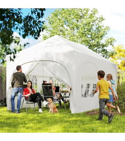 Carpa Plegable 6x3 m Pop-up con 6 Laterales Desmontables Altura Ajustable y Bolsa de Transporte Gris Claro