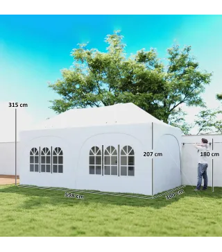 Carpa Plegable 6x3 m Pop-up con 4 Laterales Desmontables Altura Ajustable y Bolsa de Transporte Gris Claro