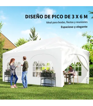 Carpa Plegable 6x3 m Pop-up con 4 Laterales Desmontables Altura Ajustable y Bolsa de Transporte Gris Claro