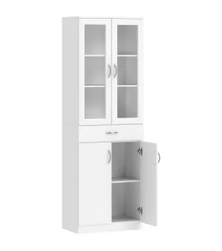 Alacena de Cocina con Puertas de Vidrio Cajón Estantes Ajustables para Comedor Salón 60x35x180 cm Blanco