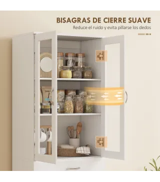 Alacena de Cocina con Puertas de Vidrio Cajón Estantes Ajustables para Comedor Salón 60x35x180 cm Blanco
