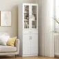 Alacena de Cocina con Puertas de Vidrio Cajón Estantes Ajustables para Comedor Salón 60x35x180 cm Blanco