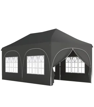 Carpa Plegable 6x3 m Pop-up con 4 Laterales Desmontables Altura Ajustable y Bolsa de Transporte Gris Oscuro
