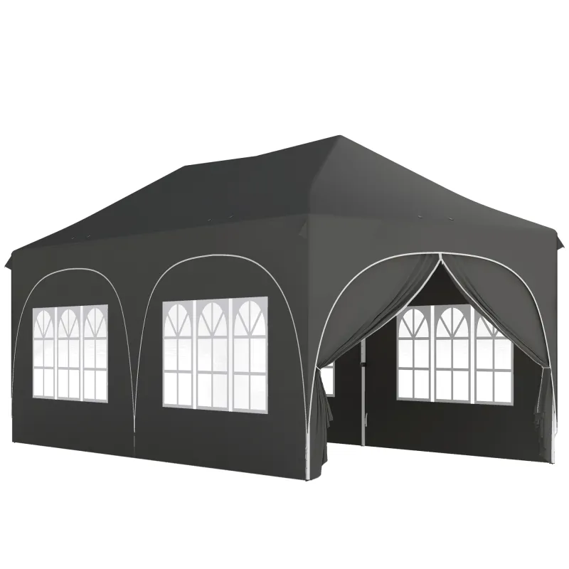 Carpa Plegable 6x3 m Pop-up con 6 Laterales Desmontables Altura Ajustable y Bolsa de Transporte Gris Oscuro