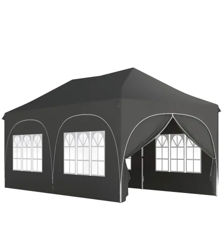 Carpa Plegable 6x3 m Pop-up con 4 Laterales Desmontables Altura Ajustable y Bolsa de Transporte Gris Oscuro