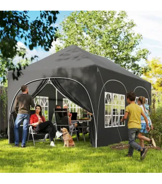 Carpa Plegable 6x3 m Pop-up con 6 Laterales Desmontables Altura Ajustable y Bolsa de Transporte Gris Oscuro