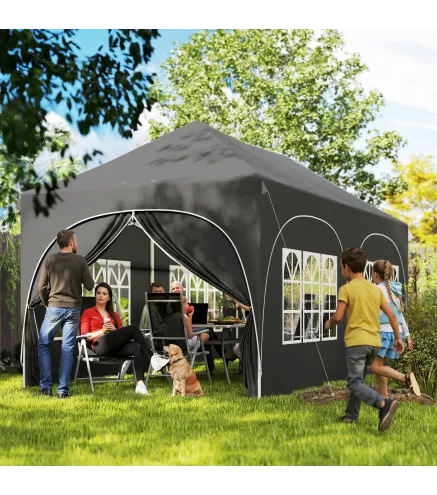 Carpa Plegable 6x3 m Pop-up con 6 Laterales Desmontables Altura Ajustable y Bolsa de Transporte Gris Oscuro