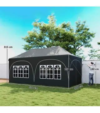 Carpa Plegable 6x3 m Pop-up con 4 Laterales Desmontables Altura Ajustable y Bolsa de Transporte Gris Oscuro