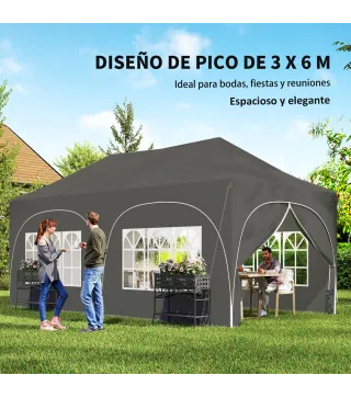 Carpa Plegable 6x3 m Pop-up con 4 Laterales Desmontables Altura Ajustable y Bolsa de Transporte Gris Oscuro