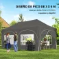 Carpa Plegable 6x3 m Pop-up con 6 Laterales Desmontables Altura Ajustable y Bolsa de Transporte Gris Oscuro