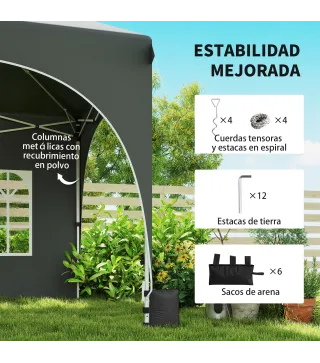 Carpa Plegable 6x3 m Pop-up con 4 Laterales Desmontables Altura Ajustable y Bolsa de Transporte Gris Oscuro