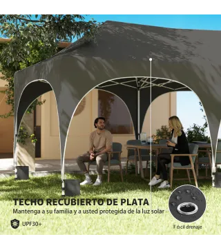 Carpa Plegable 6x3 m Pop-up con 4 Laterales Desmontables Altura Ajustable y Bolsa de Transporte Gris Oscuro